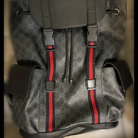 Excellent Pre Owned Gucci GG Supreme Backpack Canvas Leather Black - Picture 5 of 5